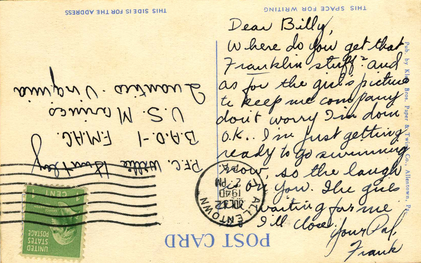 Frank's Postcard to Willie