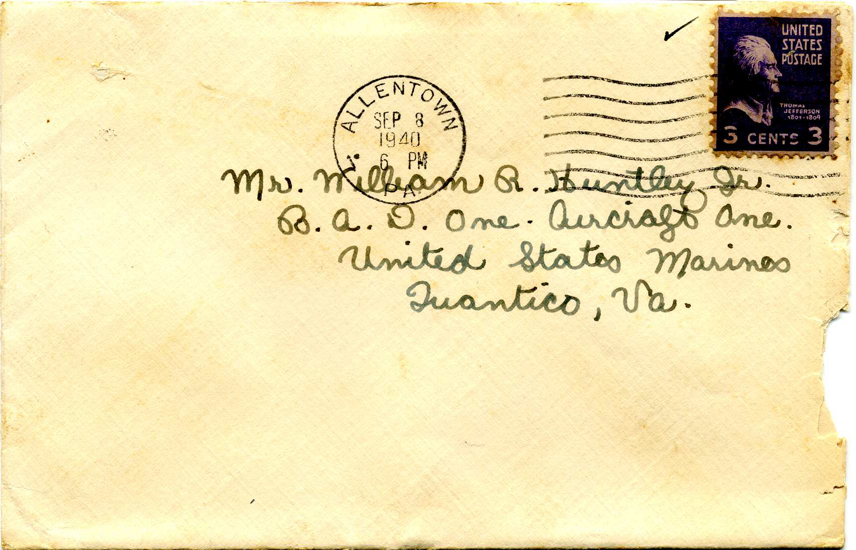 Dear Bill - Sept. 7, 1940 - Envelope